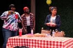 From left to right, Treasure Lunan, O'Neil Delapenha, and Andrea White perform the play "Barbecue" by Robert O'Hara.