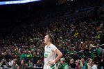 Sabrina Ionescu stands on the court during a break in the action in the Oregon Ducks' Sweet 16 game vs. South Dakota State, Friday, March 29, 2019.  