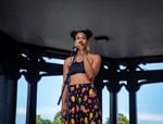 Kinsey Smyth, an activist and dancer, was the first speaker of the evening at the violin vigil for Elijah McClain at Peninsula Park in Portland, Ore., Friday, July 3, 2020. 