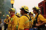 Fire crews take a break at the foot of Multnomah Falls Sept. 6, 2017. The Eagle Creek fire threatened the Multnomah Falls Lodge, but the power was still working. 