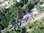 An overhead shot of the wreckage from an oil train derailment and fire in Mosier, Ore., on June 4, 2016, the morning after the crash.