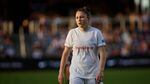 Olivia Moultrie, the youngest NWSL player ever, wears her white Portland Thorns kit during a match.