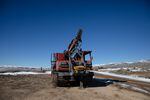 A drill rig is parked on the northeast rim of the McDermitt Caldera in southeast Oregon Jan. 14, 2022. The caldera hosts what could be the largest lithium deposit in the U.S.