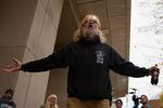 An occupation supporter shouts "Free the Hammonds" outside the federal courthouse in Portland. The 41-day occupation of the Malheur National Wildlife Refuge was partly driven by the resentencing of Harney County ranchers Dwight and Steven Hammond.