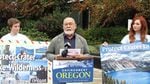 Bob Allen speaking in front of Sen. Ron Wyden’s office at an event to bring Wilderness protection to Crater Lake. Allen is on the board of Umpqua Watersheds.