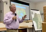 Josephine County Commissioner Herman Baertschiger speaking at a wildfire townhall in Grants Pass in 2022.