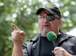 Stewart Rhodes, founder of the citizen militia group known as the Oath Keepers, speaks during a rally outside the White House on June 25, 2017.