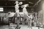 James Lee Hansen working on the sculpture "Autumn Rider" at his studio in 1987.