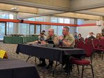Sheriffs Dave Daniel and Nathan Sickler from Josephine and Jackson counties speaking at the OLCC meeting Wednesday.