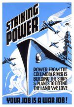 A World War II-era poster for the Bonneville Power Administration promoting Columbia River power’s contribution to the war effort.
