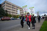 Hundreds of frontline nurses from the Providence Health System, along with their supporters, held an informational picket at Providence St. Vincent Medical Center in Portland, March 15, 2022. 