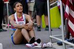 Sydney Mclaughlin, of the United States, recovers after winning the final of the women's 400-meter hurdles at the World Athletics Championships on Friday.