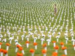 A field of flowers representing deaths from gun violence at the Giffords Gun Violence Memorial in front of the Washington Monument on June 7, 2022 in Washington, DC.