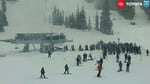 A screenshot taken the morning of Sunday, March 15, 2020 from a livestream video of skiers at Mt. Hood Meadows on Oregon's Mount Hood.