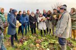 A Radicchio Expedition group co-organized by Italian farmer Myrtha Zierock (left) and Lane Selman (center in white) stand in a radicchio field in the Veneto region of Italy in January 2020.