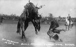 

Cowgirl Bonnie McCarroll is thrown from a horse named Silver during a bucking contest at Pendleton Round-Up. After the Round-Up started in 1910, cowgirls were stars until McCarroll was killed in a bronc-riding accident in 1929.
Photographer: Walter S. Bowman, September 1915.
 