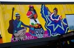 A mural representing Latino culture adorns the exterior wall above the main entrance to the Portland Mercado in SE Portland, Ore., on Wednesday, May 20, 2020. The Portland Mercado, opened in 2015, serves as an incubator for Latino-owned and operated small businesses, especially restaurants and food carts.