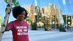 La Tanya Autry, a curatorial fellow at The Museum of Contemporary Art Cleveland, poses outside of the museum in Cleveland on Thursday, Oct. 8, 2020. Museums are being called on to examine what's on their walls amid a national reckoning on racism. Among 18 major U.S. museums, 85% of artists featured are white, while 87% are men, according to a 2019 study conducted at Williams College. Autry helped start an initiative called Museums Are Not Neutral.