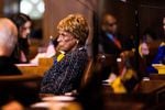 State Sen. Jackie Winters, R-Salem, in the Oregon Senate on Monday, Jan. 14, 2019, in Salem, Ore. Winters championed a bill to offer leniency to juvenile offenders.
