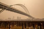 Smoke obscures the hills and buildings normally visible in downtown, Portland, OR. The air quality in the city has been ranked as the worst of all major cities in the world due to smoke blowing in from several surrounding wildfires. Sept. 10, 2020.