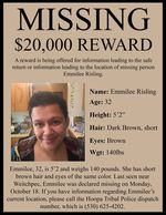 A flyer shares last known details of Emilee Risling before she disappeared Oct. 18, 2021.