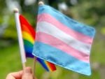 The rainbow flag, also known as the gay pride flag, is a symbol of LGBTQ+ pride, left, along with the transgender flag, right, June 2, 2022.