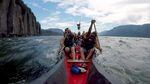 Members of the Portland All Nations Canoe Family round Cape Horn as they pull the fifth leg of their week-long Canoe Journey along the Lower Columbia River in July, 2018.