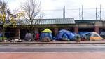 Tents line the sidewalk in front of Union Station on NW 6th Ave in Portland, Nov. 9, 2021.