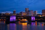 The Morrison Bridge in Portland was lit purple in honor of Prince. The pop icon died Thursday, April 21, 2016.