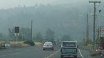 Driving into Ashland, Oregon, the hills are shrouded in wildfire smoke.