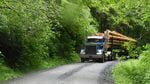 A log truck on the Trask River road, near TIllamook Oregon. Environmental groups say this road drains muddy runoff into the Trask river, in violation of the Clean Water Act.