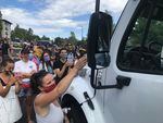 Bend residents gathered on Aug. 12, 2020, to stop Immigration and Customs Enforcement officers from detaining two men.