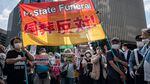 Protesters demonstrate against the state funeral for Japan's former prime minister Shinzo Abe near the funeral's location on Tuesday.