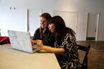 Portland artist Taryn Tomasello and Roya Amirsoleymani, PICA's directory of community engagement, learn how to edit and create Wikipedia entries.
