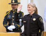 FILE: Nicole Morrisey O’Donnell during her Jan. 4, 2023, swearing in. She oversees a jail system that has seen a recent spike in deaths.