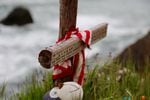 A memorial at the site where Jennifer Hart drove her family off a cliff on the California coast in 2018 is pictured in Mendocino County on Wednesday, April 3, 2019.