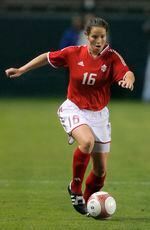 Canada's Rhian Wilkinson controls the ball during the Gold Cup women's championship soccer match against the United States, Sunday, Nov. 26, 2006, in Carson, Calif.