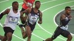 From left, Elvyonn Bailey, Kyle Clemons and David Verburg compete in the men's 400-meter dash semifinal at the USATF Indoor Championships in Portland on Saturday, March 12, 2016.