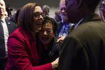 Kate Brown hugs a supporter at the Democratic Party of Oregon 2018 election party on Nov. 6, 2018 in Portland, Ore.
