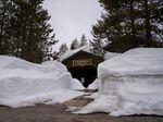 Lodgepole Visitor Center in Sequoia National Park is surround by snow in April.