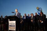 Portland Mayor Ted Wheeler announces his reelection campaign Monday, Oct. 15, 2019, in Portland, Ore. Few mayors in recent history have sought a second term.