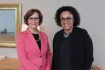 Oregon Congresswoman Suzanne Bonamici, left, and National Endowment for the Arts Chair Dr. Maria Rosario Jackson at the Portland Art Museum.  Jackson and Bonamici traveled the state, talking to arts organizations about how to provide more access to arts education.