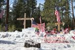 Supporters of LaVoy Finicum and the militants built a memorial on the side of Highway 395, where Finicum was fatally shot by police on Jan. 26, 2016.