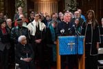 Rev. Dr. W.J. Mark Knutson, chair of Lift Every Voice Oregon, stands with about 40 faith leaders to announce an initiative petition to put new gun laws on the 2020 ballot on December 9th, 2019 in Portland, Oregon