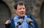 Nick Kristof speaks with media, answering questions about his campaign for Oregon governor, Oct. 27, 2021 at First Presbyterian Church of Portland. 
