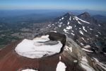 An aerial view from the south of South Sister, Middle Sister and North Sister in Oregon's Cascade Range.