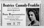 This 1932 clipping from "The Advocate" shows an advertisement for State Representative candidate Beatrice Cannady-Franklin.