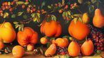 Painting various fall fruits.