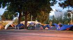 The Wayne Morse Federal Courthouse, Sept. 16, 2013, is within sight of a temporary location of the Whoville Homeless Camp in Eugene, Oregon.