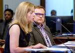 Skyler Brocker-Knapp, a policy advisor for Ted Wheeler, left, and City Attorney Robert Taylor present information to the Portland City Council on the proposed camping ban, May 31, 2023. The council heard over five hours of testimony on the proposal, which would ban camping from 8 a.m. to 8 p.m.